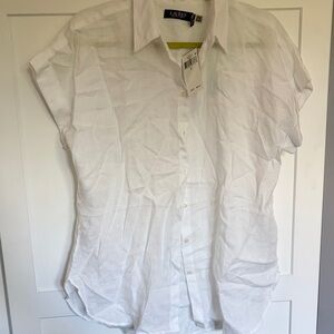 Lauren Ralph Lauren Crisp White Linen Button Down Blouse